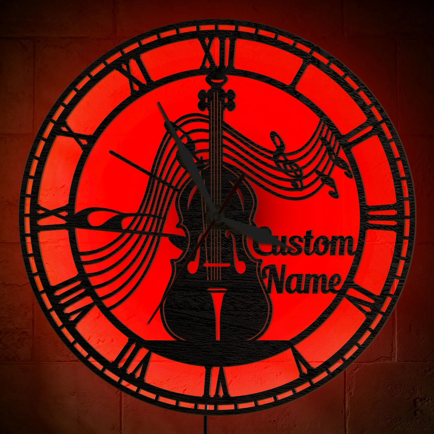 Personalized Cello Music Note Wood Wall Clock For Music Room Studio Customized LED Backlight Wall Clock For Classical Music Fans