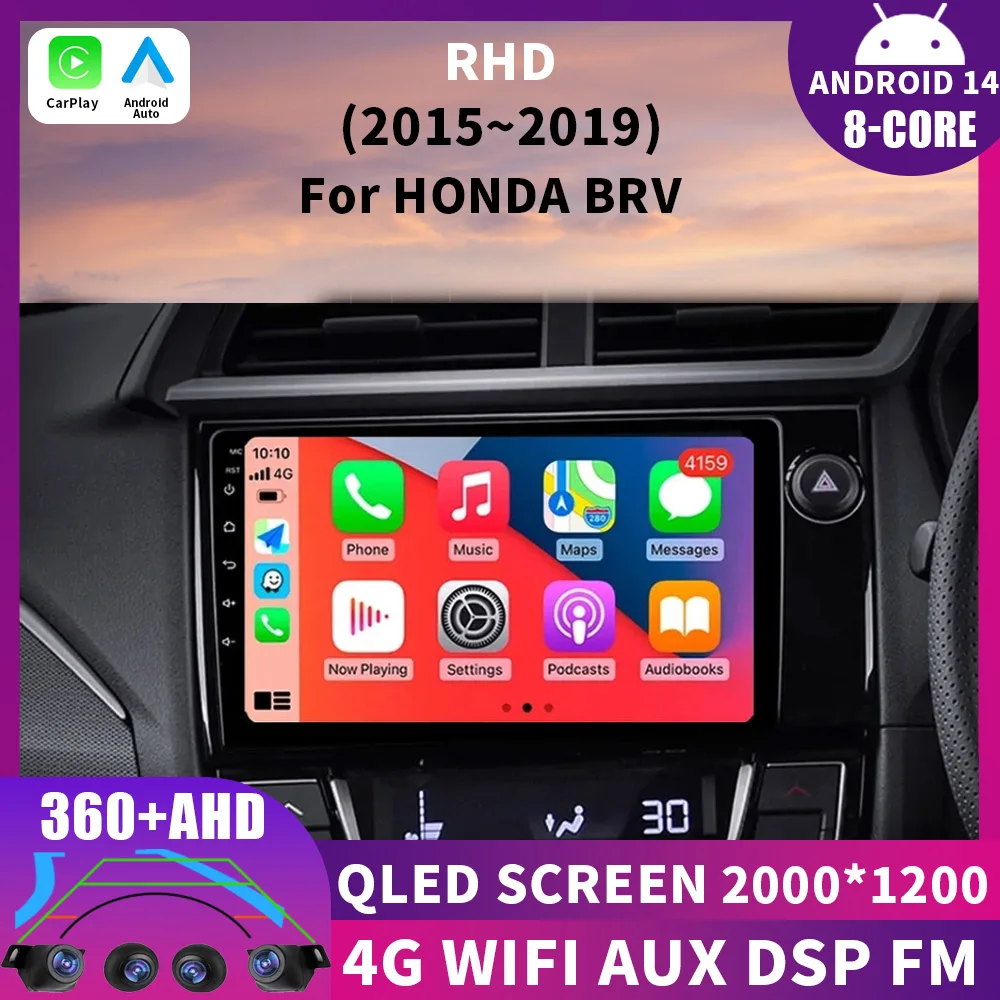 

Android 14 For Honda BRV RHD 2015 - 2019 Carplay Car Accessories Touch Screen Radio QLED BT Dashcam Touch Screen Car Accessories