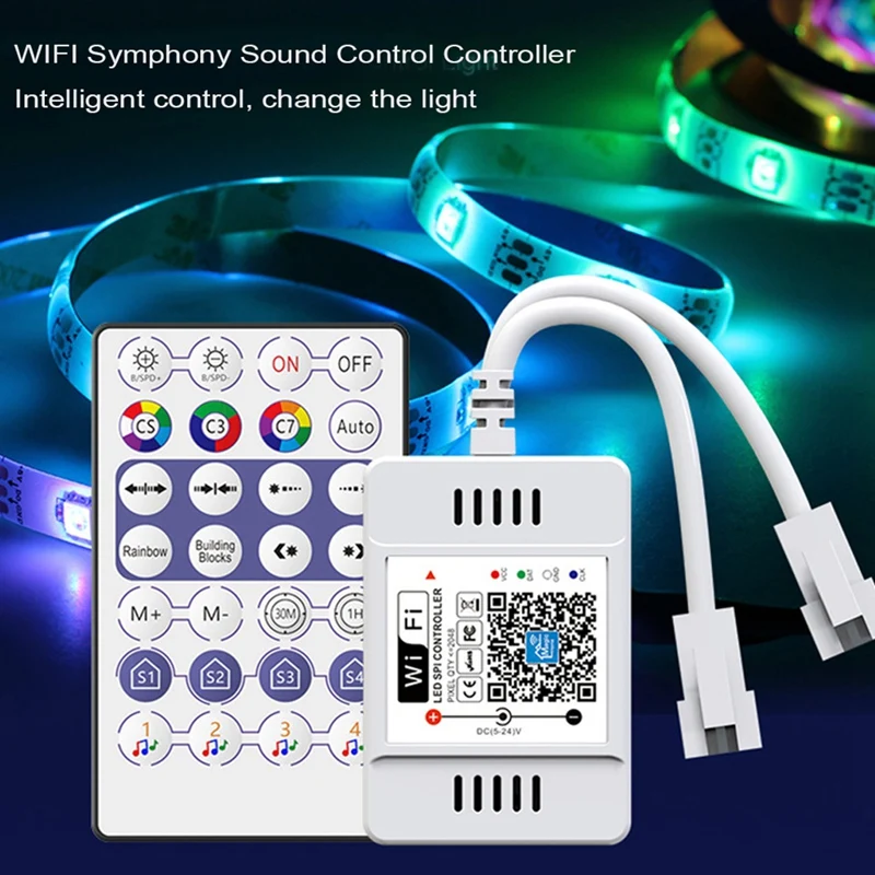 DC5-24V Wifi Symphony Music Double Head Controller 2.4G Remote Smart Phone APP Control For WS2812B WS2811 Light Strip