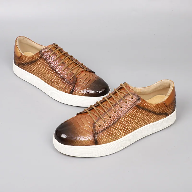New Arrival 2024 Autumn Men Casual Sneakers Genuine Leather Crocodile Pattern Outdoor Walking Flat Shoes for Men