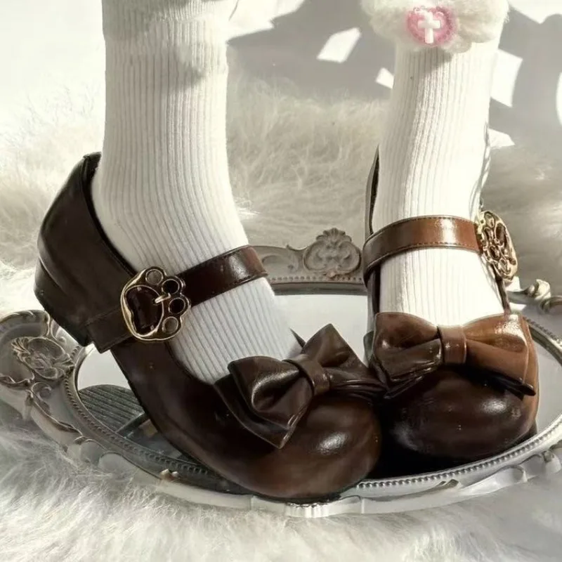 

Women's Fashion Single Shoes Spring New Round Head Shallow Mouth Butterfly Knot Metal Buckle Soft Sole Non-slip Flat Shoes