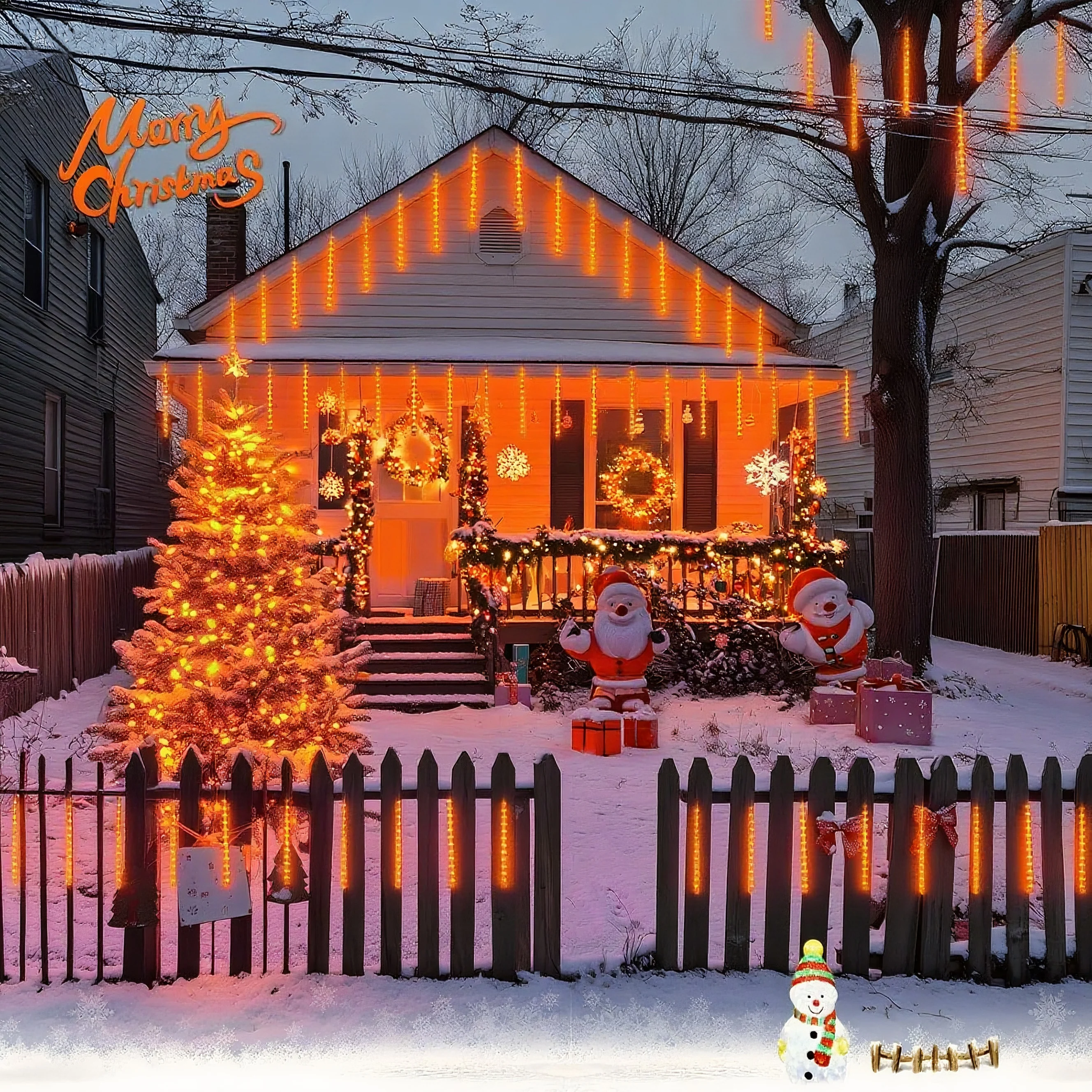 Solar Meteor Shower Lights 8-Tube 200LED Falling Rain String Lights Solar Powered for Tree Eaves Patio Fence Christmas Decor