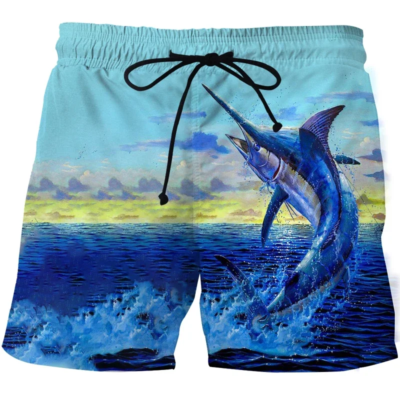 3D Landscape Fish Summer Pants Sports Beach Pants Animation Printed Comfortable Casual Quick Dry Men's Surf Pants Fitness  2023