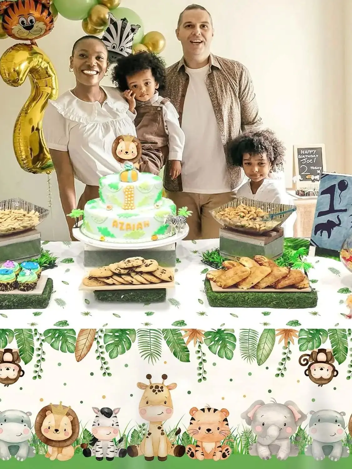 1Pc Jungle Safari Tafelkleden Dierenprint Tafelkleed Dierentuin Verjaardagsfeestje Benodigdheden voor Jongens Kinderen Plastic Tafelkleed 108×54 inch - afbeelding 2