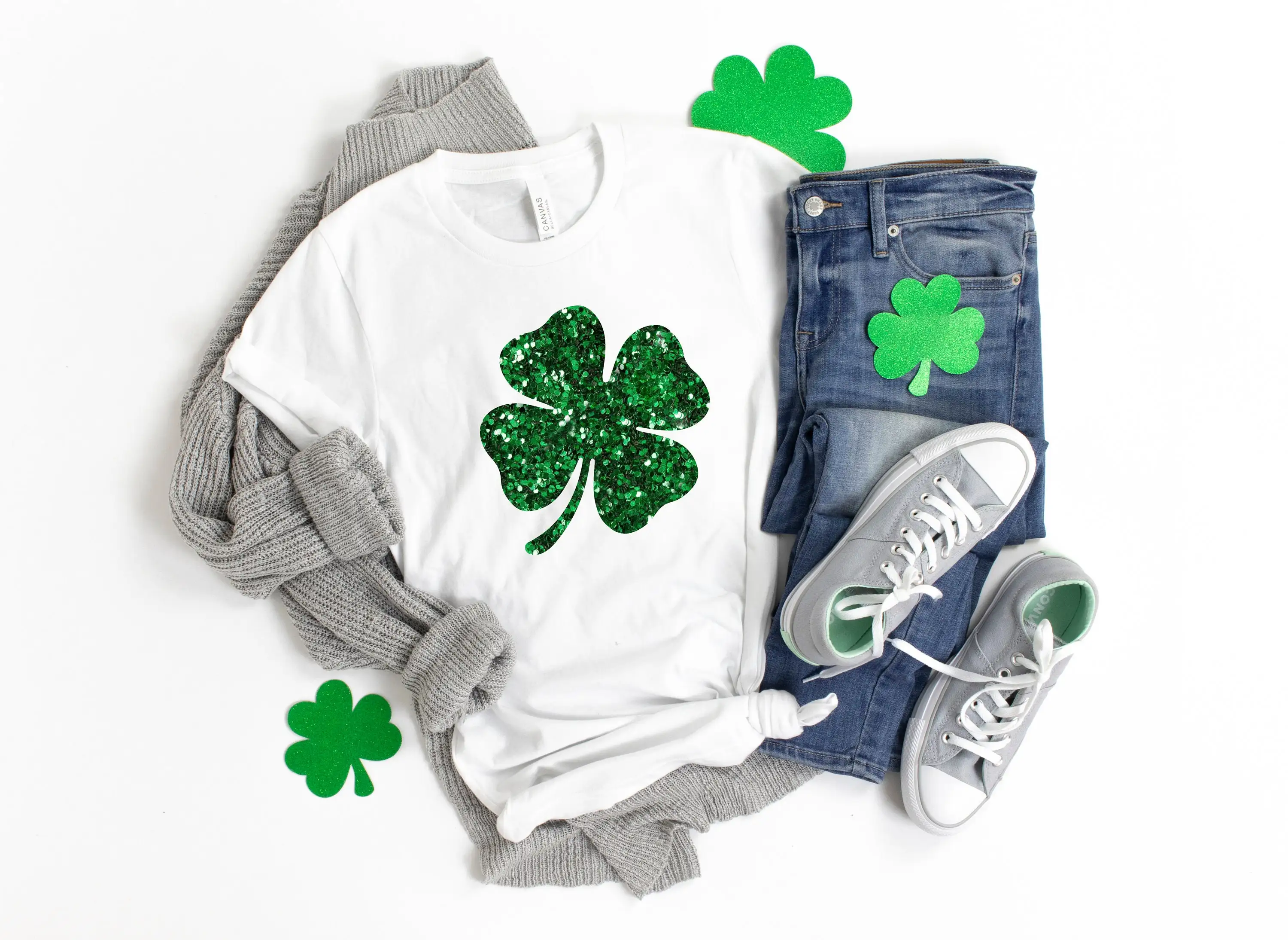 Camiseta de St Pattys para mujer Glitter Shamrock Día de Patricks Paddys Mujeres lindas