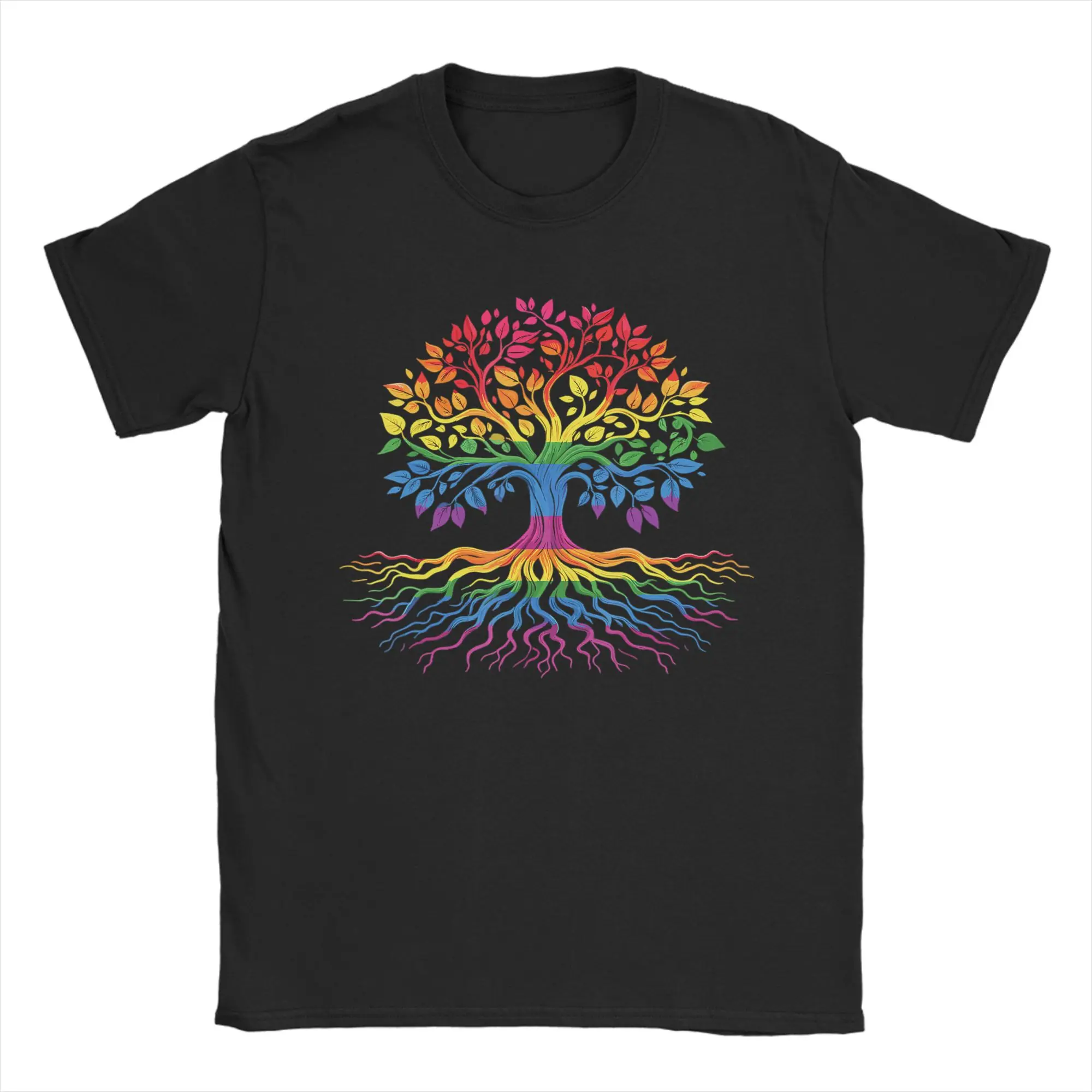Tree Life Rainbow LGBT Flag Gay Pride Ally Summer T Shirts Cotton Crewneck Plus Size Top Tees Short-Sleeve Streetwear Tops
