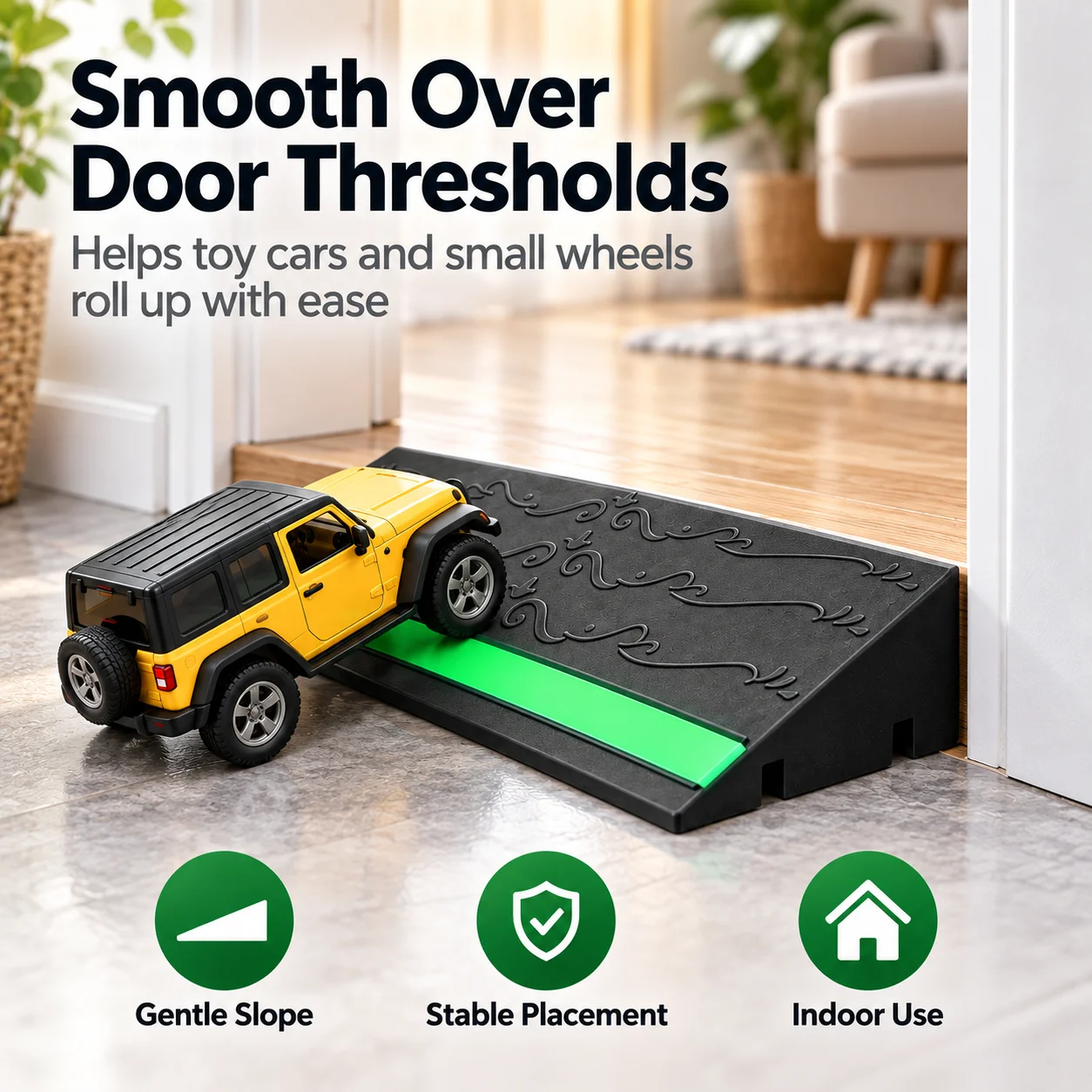 1PCS Indoor Plastic Threshold Ramp Glow Strip Anti Slip Doorway Slope Mat Spliceable for Toy Cars and Small Wheels