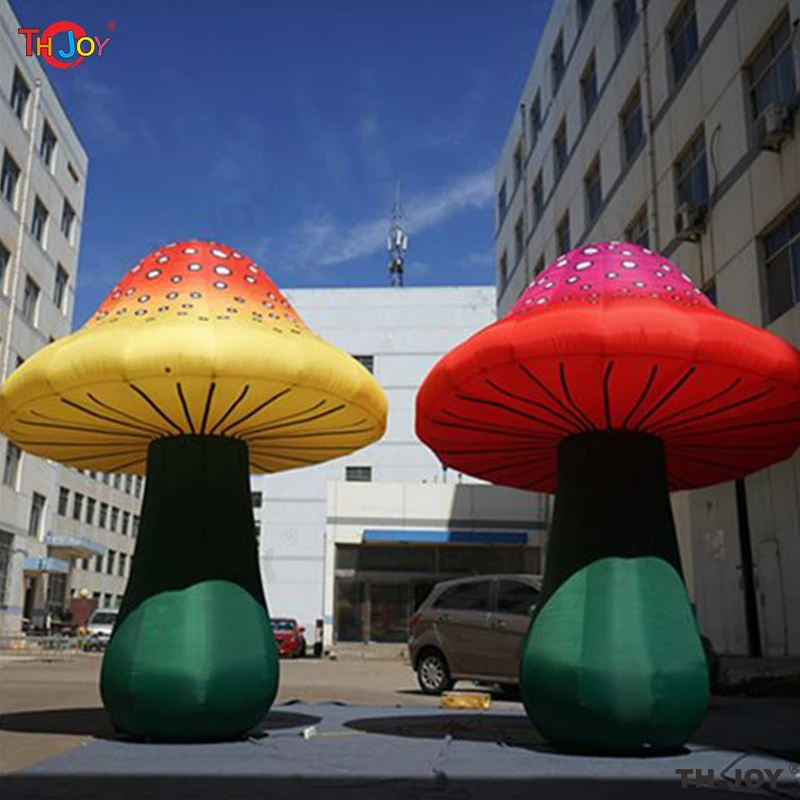 Giant Realistic Inflatable Mushroom with Led Lights 2 Meters High Party Stage Lifelike Mushrooms Props Decorative Toys