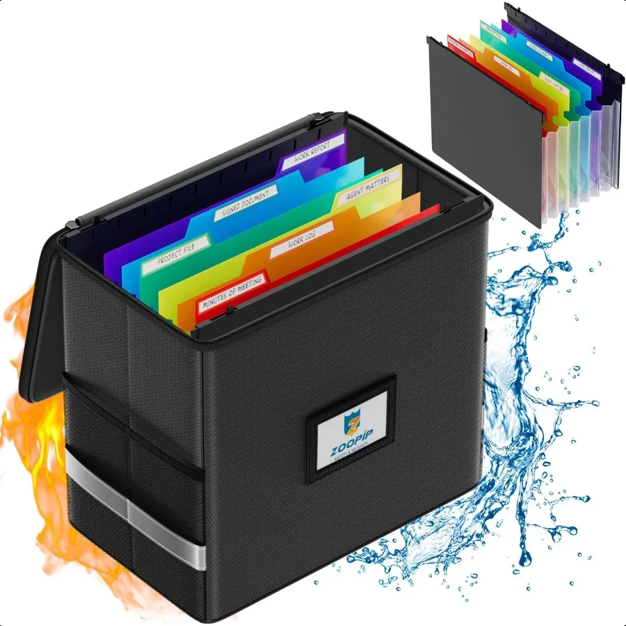 Scatola portadocumenti ignifuga con cartelle portadocumenti sospese 7x1.2 tasche per fisarmonica Organizzatore di file sospeso per gancio retrattile in formato lettera 1