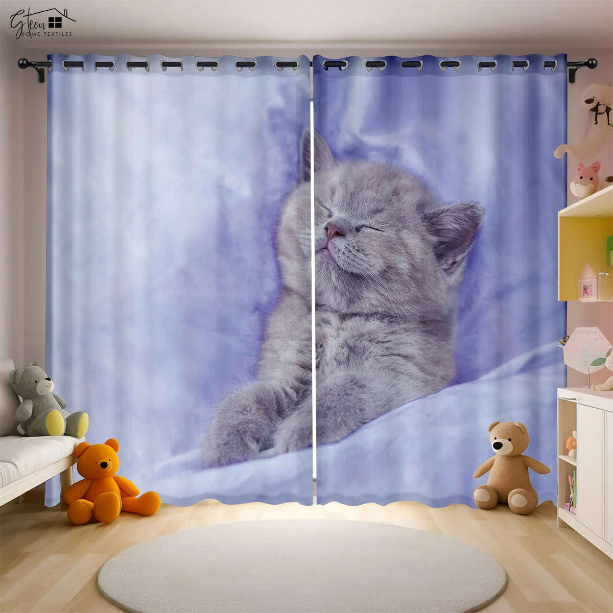 Cute Cat Animal Pattern Decorative Curtains Boys Girls Bedroom Children's Room Living Room Modern Simple 3D Printing Curtains