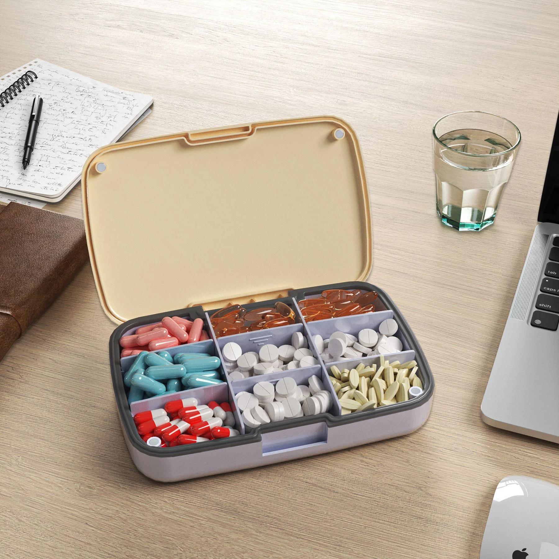 Lidded Magnetic Storage Box With 9 Compartments, Sealed Storage Box, Large Capacity, Portable Weekly 7-day Detachable Pill Organ