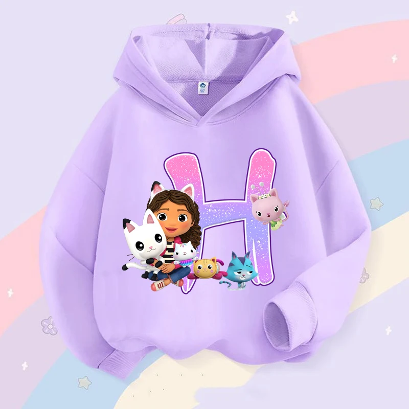 

Толстовки с капюшоном для девочек Gabbys, милый свитшот с капюшоном и надписью A-Z, детская спортивная одежда с героями мультфильмов, осенний детский пуловер, одежда для малышей