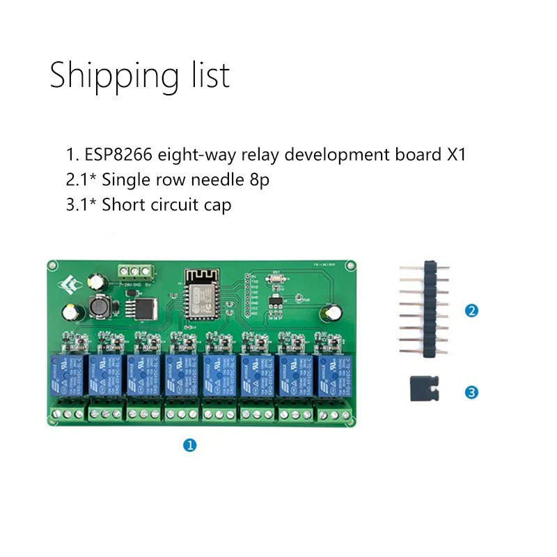ESP8266 Módulo de Relé WiFi 8-Way, Placa de Desenvolvimento de Canais ESP-12F 8, Controle Remoto Doméstico Inteligente, DC 5V, 7-28V
