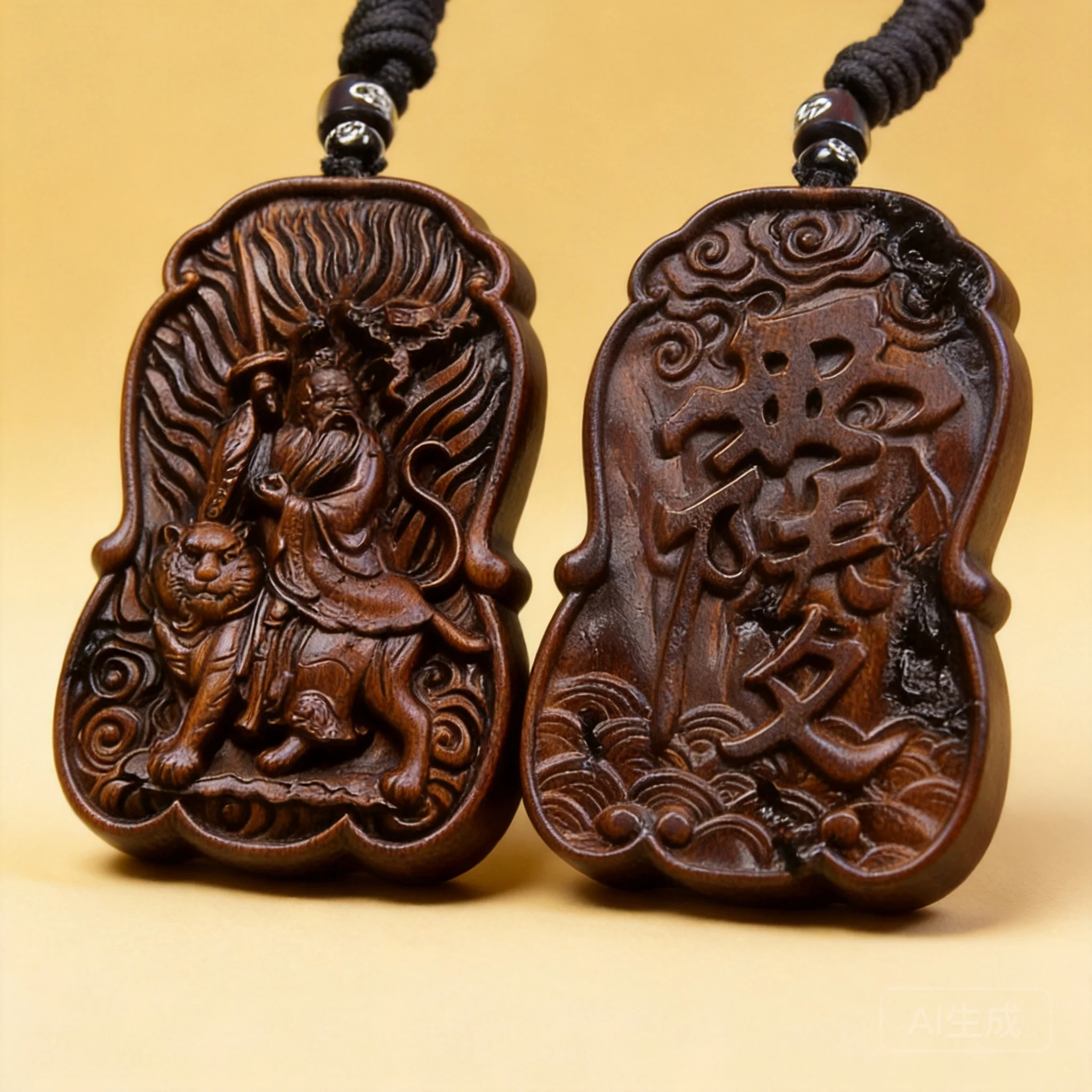 Thunderstruck Jujube Wood Zhang Tianshi Double Sided Hand Carved Pendant Chinese Style Lucky Blessing Fortune Attracting Protect