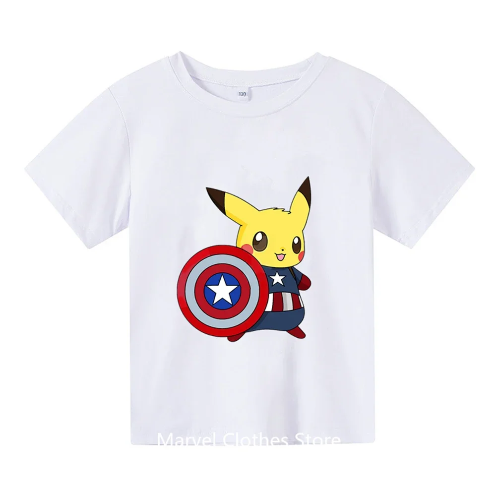 Summer 2024 Kids\' Pokemon Fashion Costume Boys\' Short Sleeve T-shirts Children\'s Sweatshirts Casual Costume Pikachu Cool T-shirt