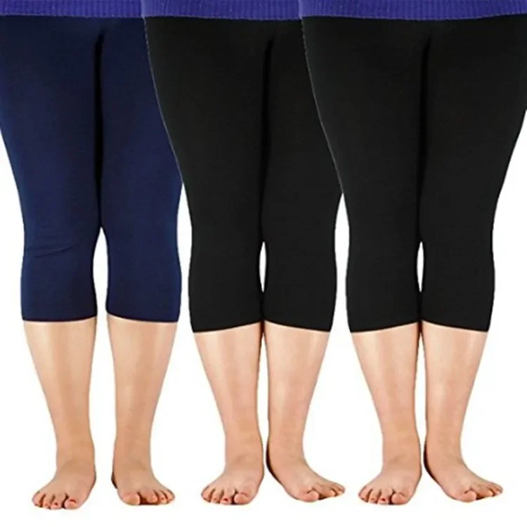 90-150kg Sommer Eis Seide Frauen Leggings schwarz einfarbig dünn sieben Punkte Leggings elastisch schlank Fett mm Capri hose plus große Größe