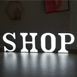 Letras brilhantes LED para decoração da casa, sinal luminoso do alfabeto, modelo digital, festa de casamento, decoração do negócio, 18cm