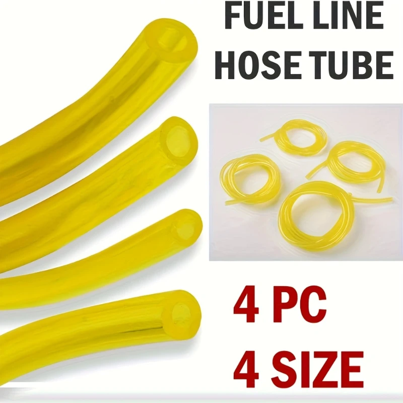 4sizes Fuel Pipe Yellow Carburetor Fuel Line Hose for Weed Trimmer Brush Cutter Grass Mower Oil Tube Replacement