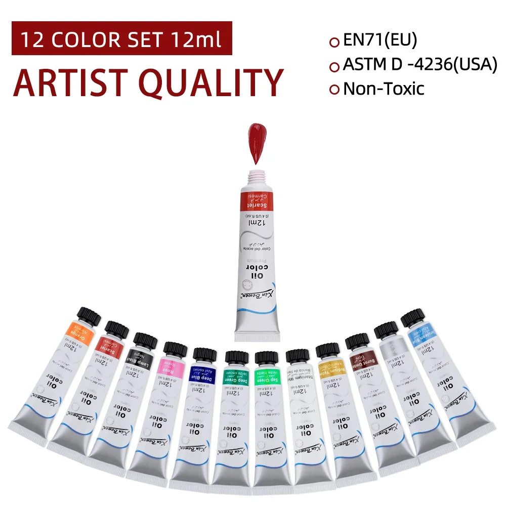 12 Color Oil Paints Set 12ml Tubes Art Supplies Students Beginners Waterproof Paints for Canvas Graffiti Fine Art Craft Projects