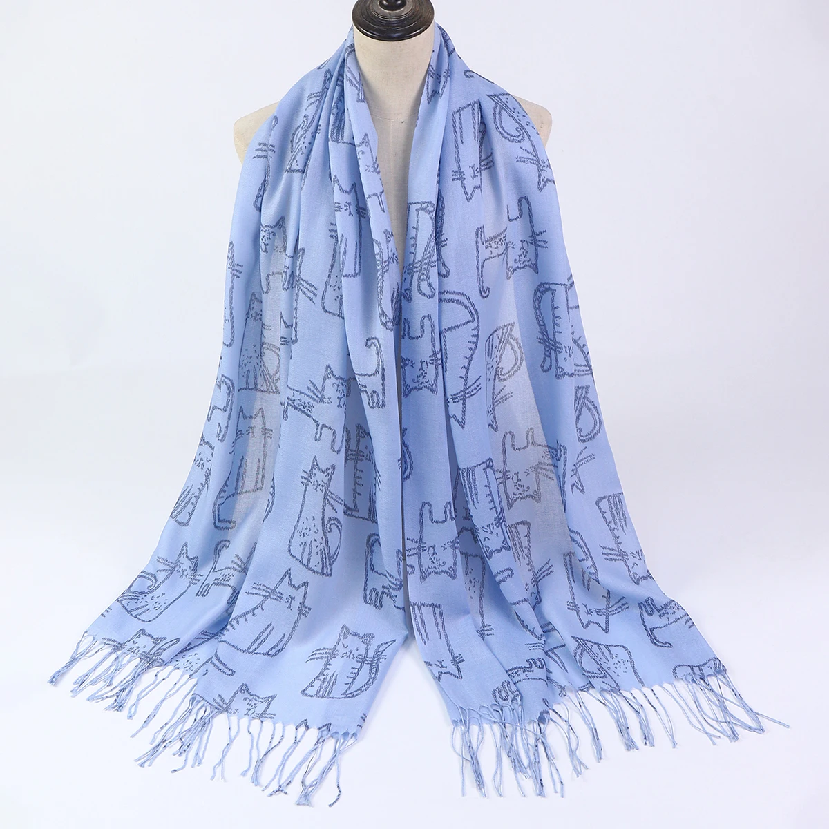 A cartoon animal digital print thin sun protection long tassel decorative scarf shawl