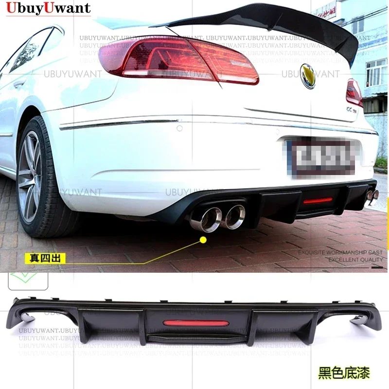 Carbon Fiber ABS Rear Lip With LED Light FOR Volkswagen Passat CC VW CC Wing 2009-2017 Fins Shark Style Diffuser Bumper Guar
