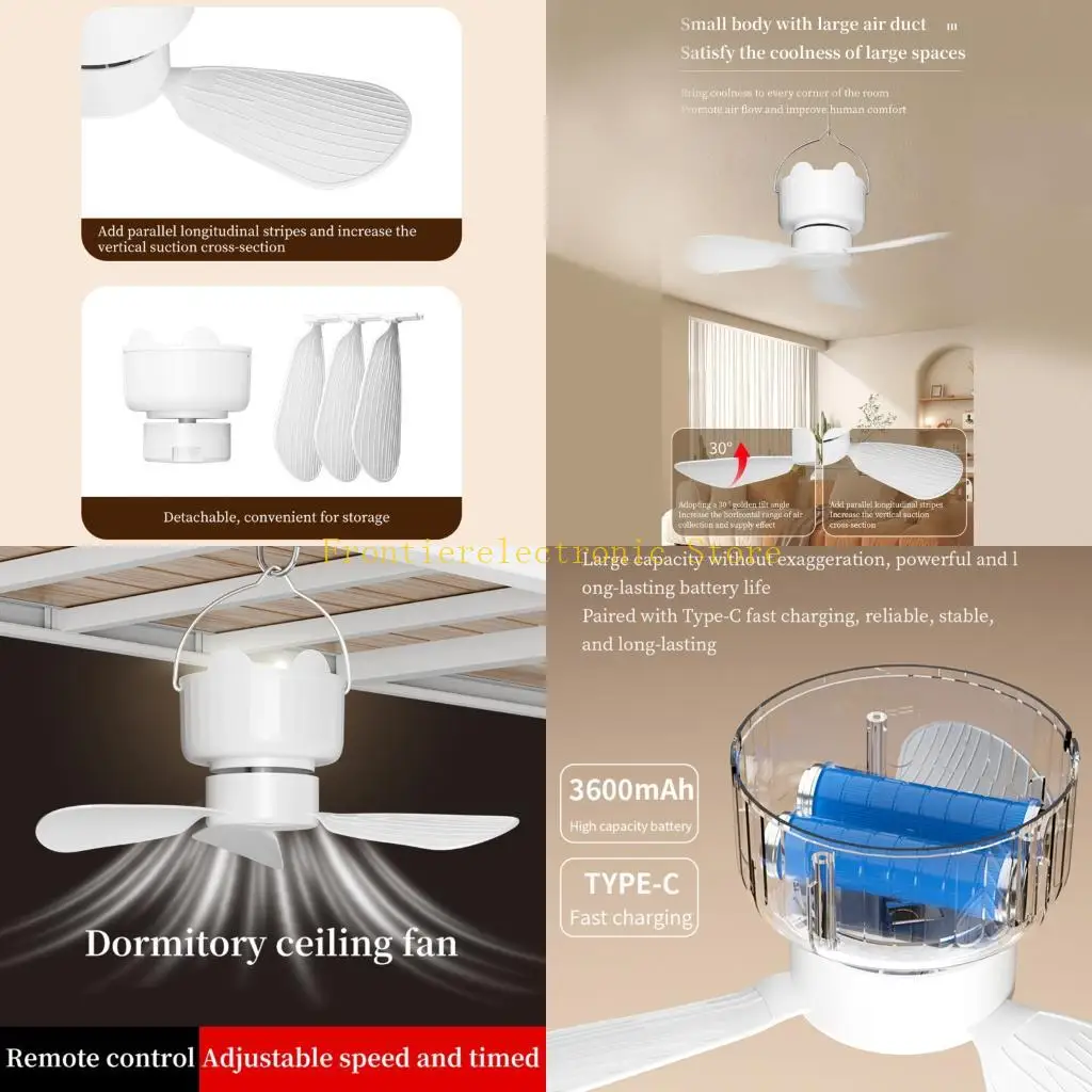 

G8DB Quiet Brushless Motor Ceiling Fan Remotes control 30/45/60min Timer 3Adjustable Speed USB Powered For Camping Home