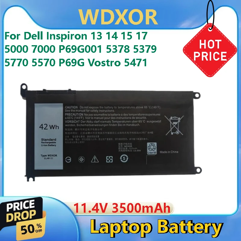 

New WDXOR 11.4V 3500mAh High Quality Laptop Battery for Dell Inspiron 13 14 15 17 5000 7000 P69 G001 P69G 5378 5379 5770 5570