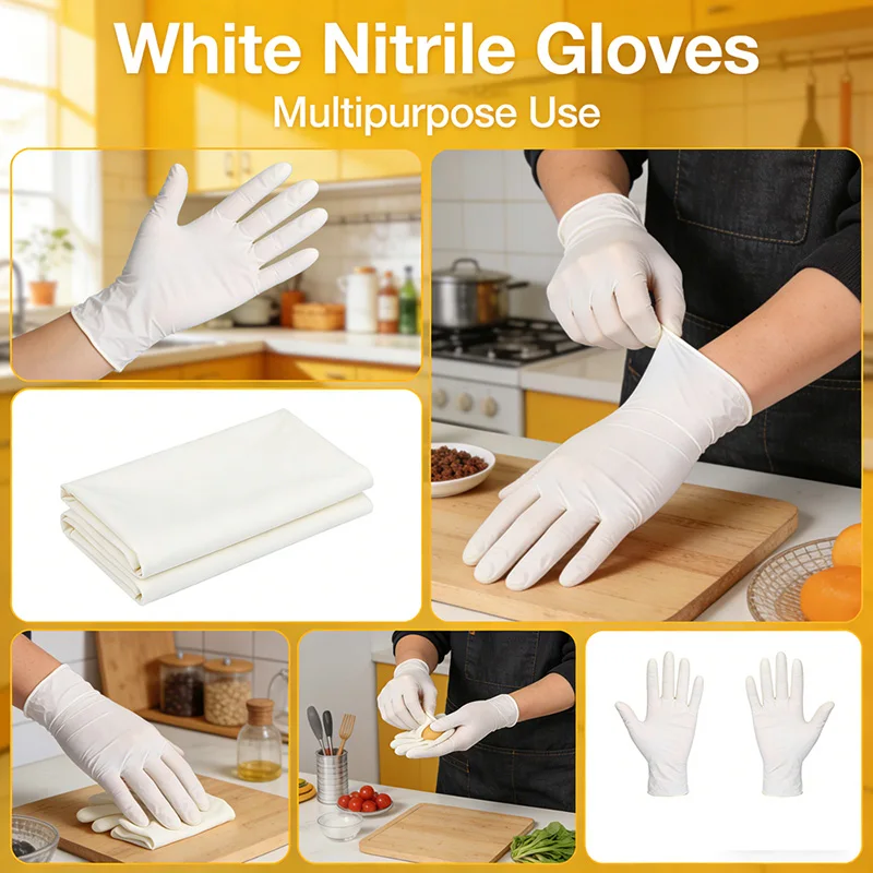 Disposable white nitrile gloves, 20/50/100/200 pieces, suitable for cleaning, nails, kitchen, and home use