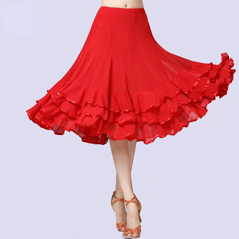 Women Dancing Costume Flamenco Waltz Ballroom Dance Skirt Classical Practice Layered 360 Degrees Big Swing Spain Skirts