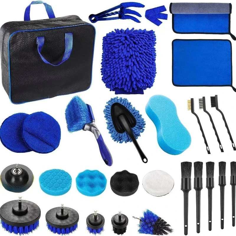 

Car cleaning brush 26-piece set, car air conditioner brush, sponge polishing brush handbag