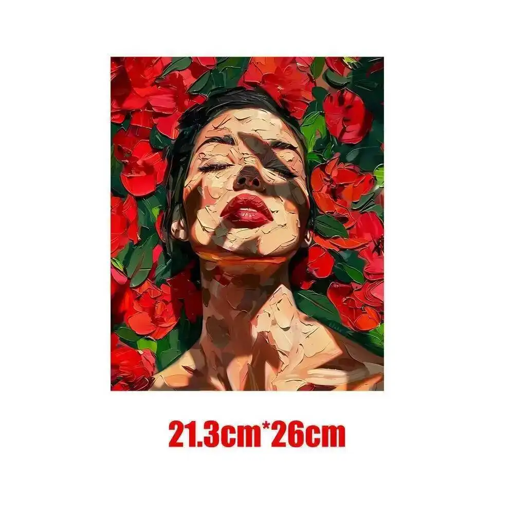 Fine Oil Painting Flower Art Girl Iron On Heat Transfer Stickers For Women Man Clothes T-shirt Iron-On Transfers Vinyl Appliques
