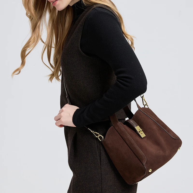 

Autumn And Winter Women's Natural Suede Leather Handbag Female Designer Luxury Brand Crossbody Shoulder bag Leather Tote Bags
