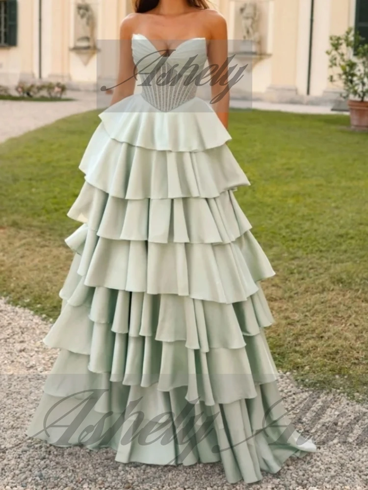 A2388 Eleganckie Sukienki Balowe Damskie Dekolt w Serek Marszczona Warstwowa Spódnica Długa Suknia Wieczorowa Formalna Suknia Ślubna na Przyjęcie Personalizowana