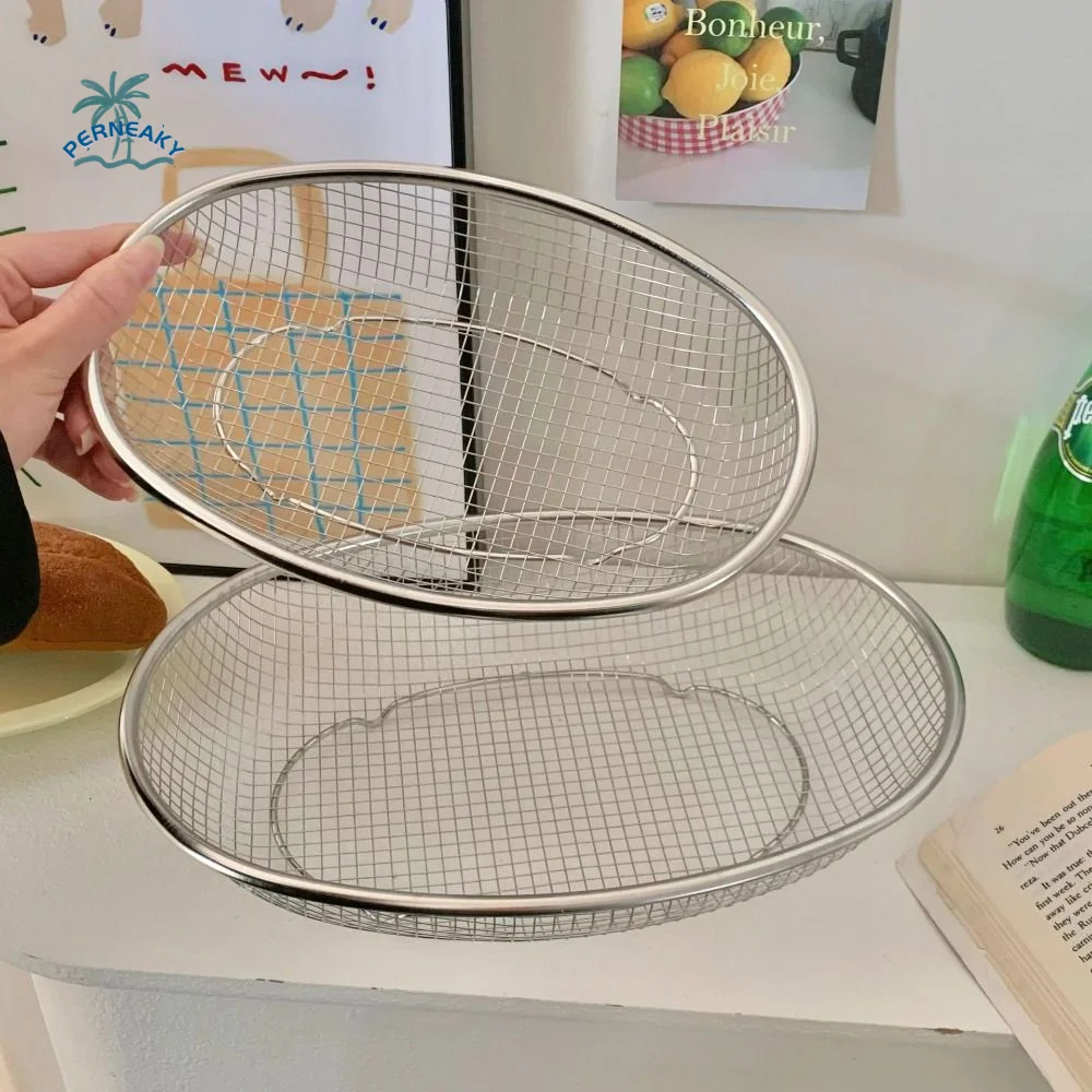 Oval Shape Stainless Steel Fruit Basket Heavy Duty Large Capacity Mesh Vegetable Strainer Multifunctional Quickly Dry