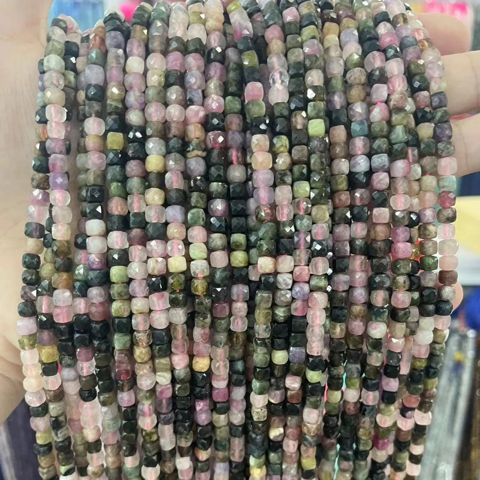 Natural Stone Beads AAA Faceted Multicolor Tourmaline Cube Gemstone Spacer Beads For Jewelry Making DIY Bracelet Necklace 4-5MM