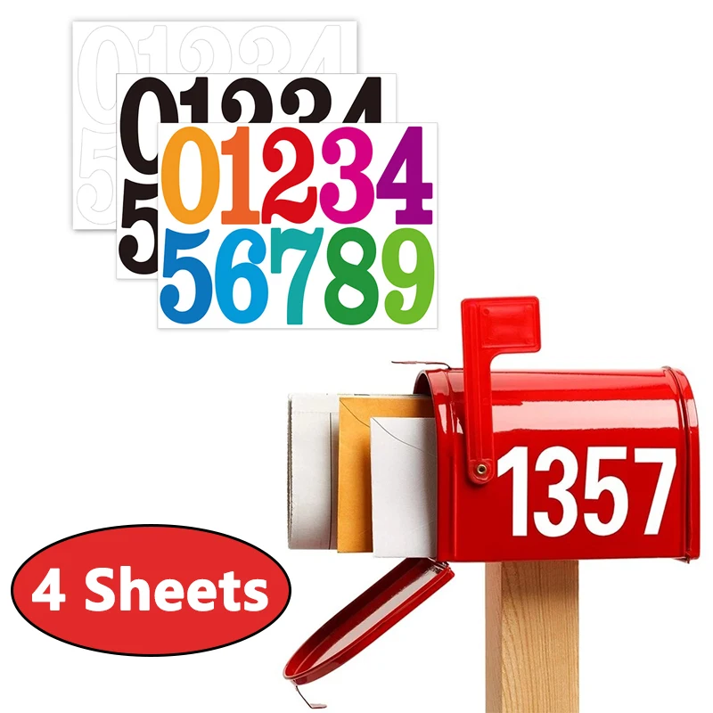 4 Sheets Number Stickers 0-9 3 Inch Digital Tags Vinyl Self-adhesive Removable Waterproof for Mailbox Home Office DIY Decor