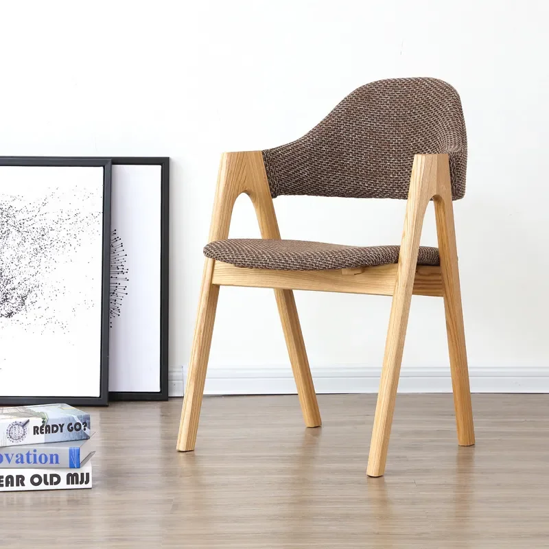 for Nordic Solid Wood Dining Chair Soft Fabric Upholstered Backrest Office Negotiation Home Restaurant Coffee Shop Milk Tea