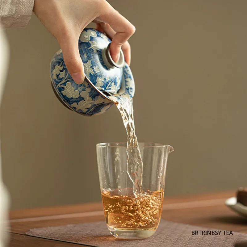 160ml Chinese Handmade Ceramic Gaiwan Travel Portable Teacup Flower Pattern Tea Bowl Household Tea Tureen Teaware Accessories