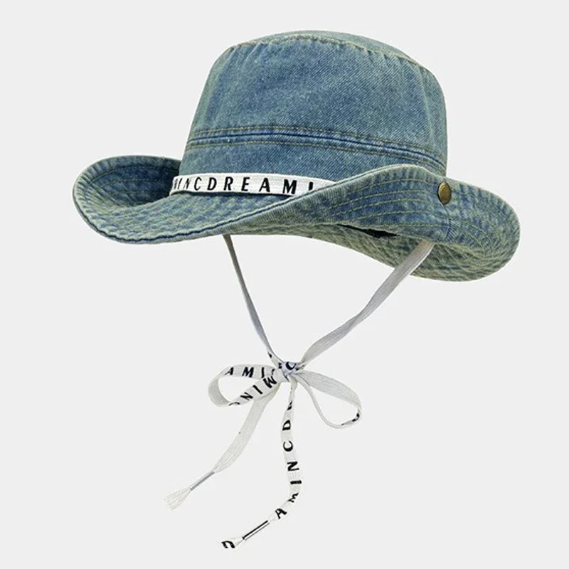 Cute Denim Bucket Hats for Women Girl Soft Cotton Jeans Blue Fishing Hats Cowboy Camping Hiking Outsoor Spring Summer Caps