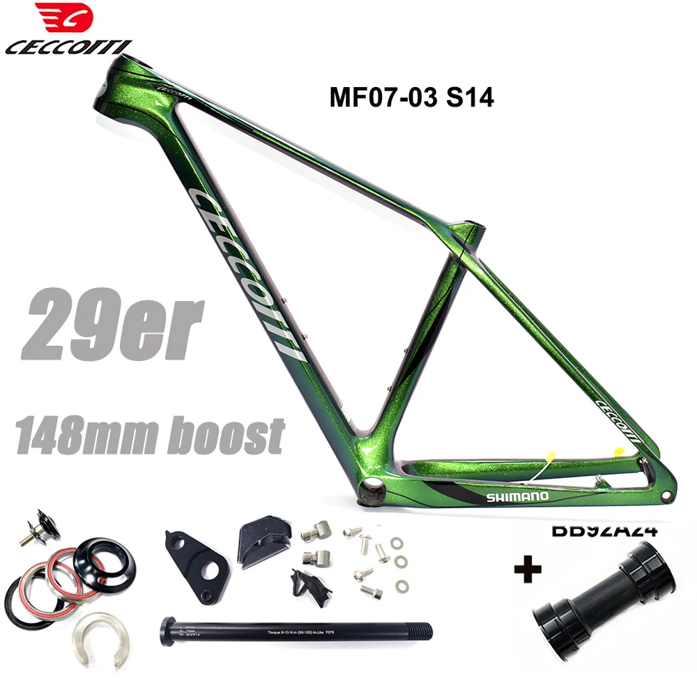 CECCOTTI-Mountain Bicycle Frame, 29er MTB Full Inner Cable Model, 148mm, Boost Carbon Framework Chameleon Color Frame