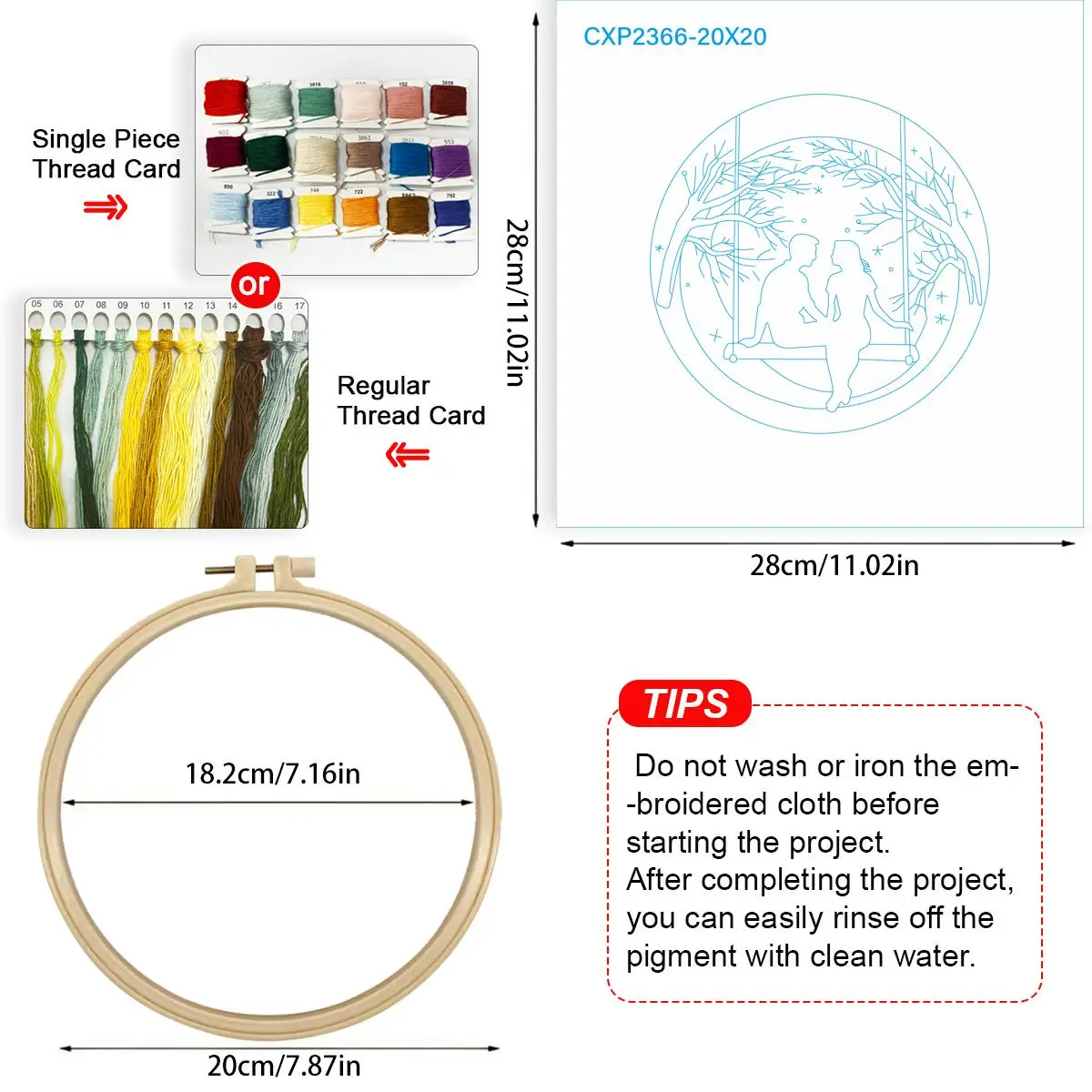 1 Stück 20X20CM/15X15CM 7,87/6,3 Zoll Stickerei-Starter-Kit für Paare DIY-Kit DIY-Stickerei-Set Handarbeiten Heimdekoration Malerei – Detail 5