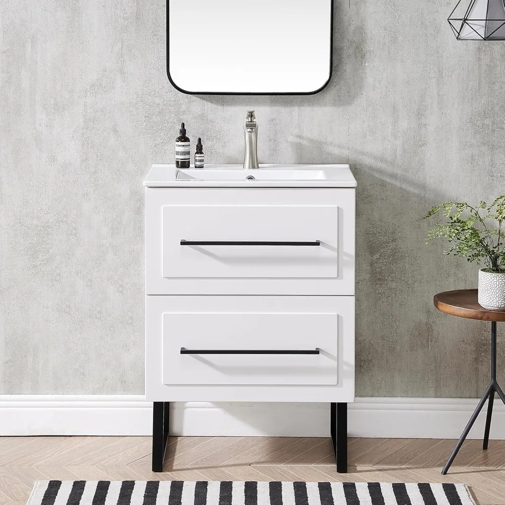 Modern 24 inch Small Bathroom Vanity with Sink,White Bathroom Vanity,Large Bath Sink Vanity Combo Set Bathromm Vanities 2 Drawer