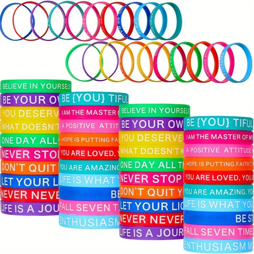 Juego de 10/20/30 pulseras motivacionales, caja de regalo para fiestas, pulseras motivacionales de silicona de colores