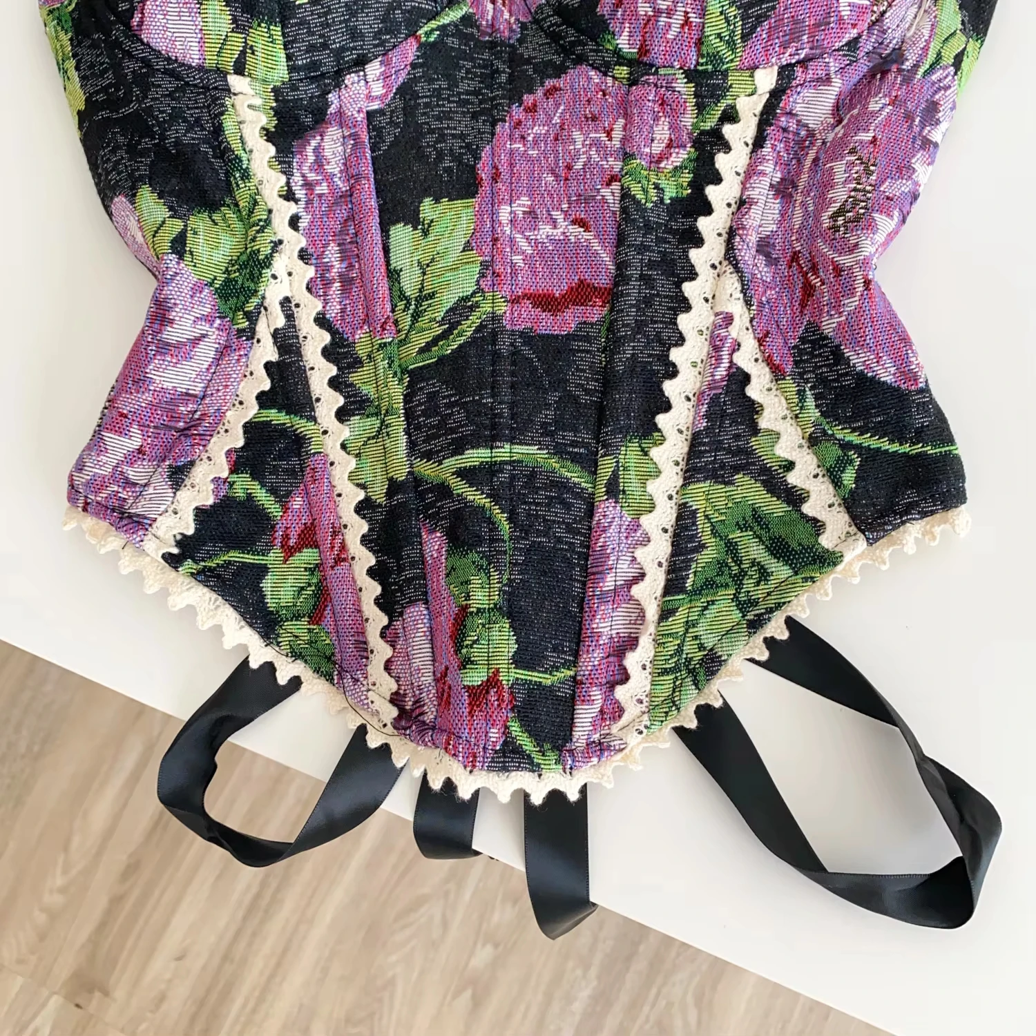 Damen Vintage Blumen-Korsett-Bustier-Top mit abnehmbaren Netzärmeln, Spitzenbesatz und Rückenband, Y2K Party Damen Crop Tops – Detail 15