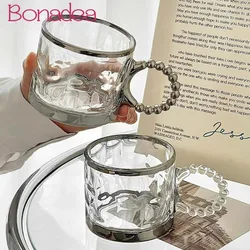 Personalized Silver Beaded Mug Large Ears Silver Mugs Iced American Latte Coffee Glasses Cups High-end Glass Water Cup Home Tool