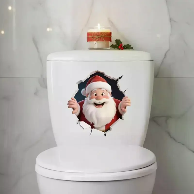 Santa Claus Break-Through Wall Decal PVC Removable Christmas Wall Window Sticker Home Christmas Decoration Gift New Year