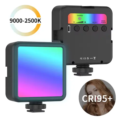 포켓 RGB 비디오 라이트 사진 촬영용 조명 패널 CRI 95+ 2500K-9000K LCD 디스플레이 콜드 슈 브이로그 라이브 스트리밍용