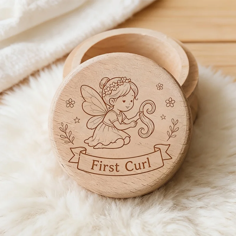 Wooden 2D First Curl Storage Box Fetal Hair Collector Tooth Preservation Birth Souvenir Home Decor Birthday Anniversary Gift