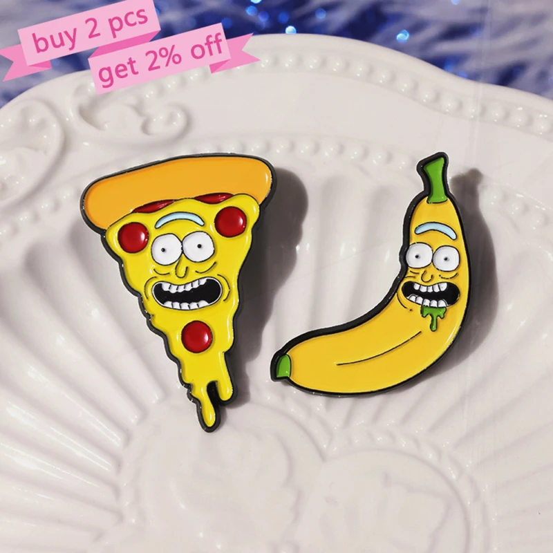 Pizza Banana Pines Lapel Badges Cartoon Funny Jewelry Gift for Kids Friends Funny Face Enamel  Brooch Custom Avocado