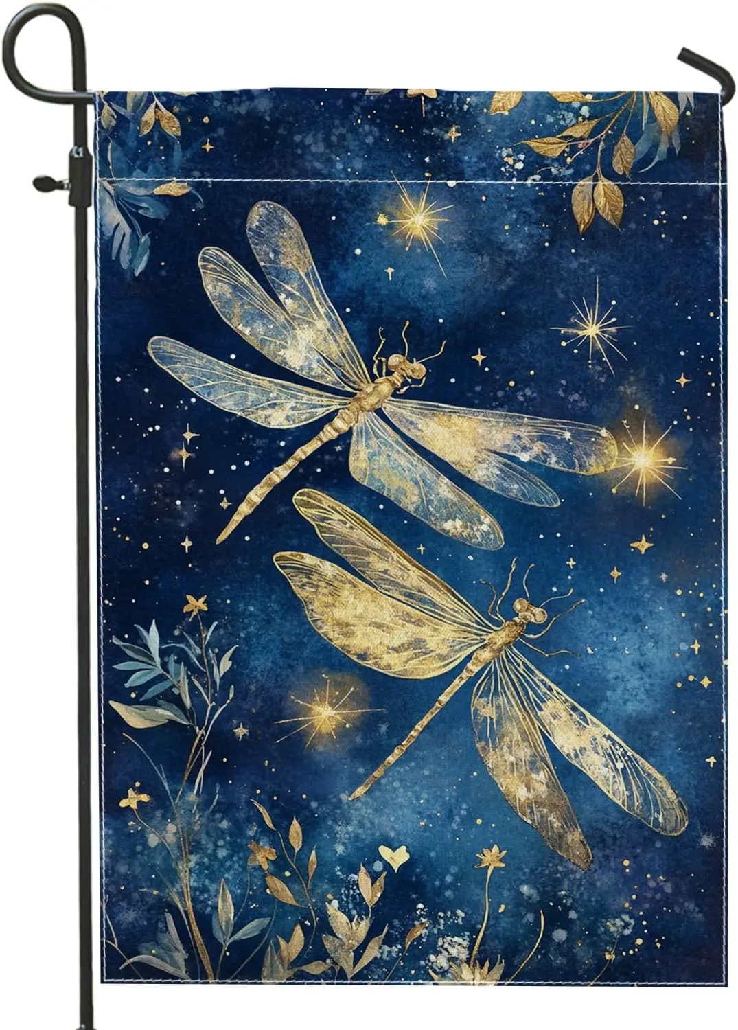 Celestial Dragonfly Garden Flag, Blue Night Sky Decor, Double Sided Artistic Yard Flag for Summer Outdoor Lawn Decoration, N zzo